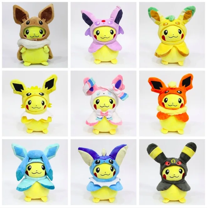 Карманные животные Пикачу Косплей Eevee Sylveon Jolteon Vaporeon плюшевые мягкие куклы с плащом Cos Пикачу игрушка детский подарок sa74