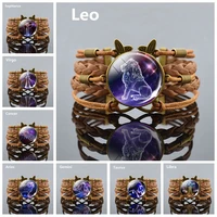 retro brown bracelet twelve constellations bracelet 12 zodiac signs glass cabochon bracelet fine jewelry