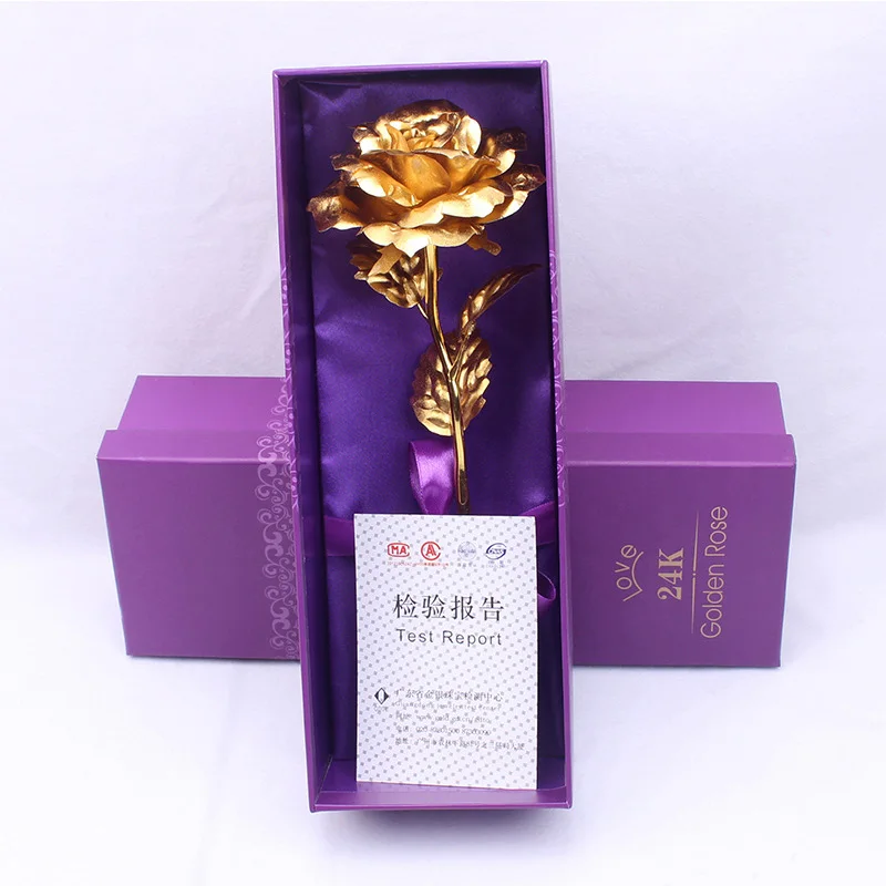 24K Gold Фольга розы Творческий подарок искусственная Цветочная ко Дню Святого