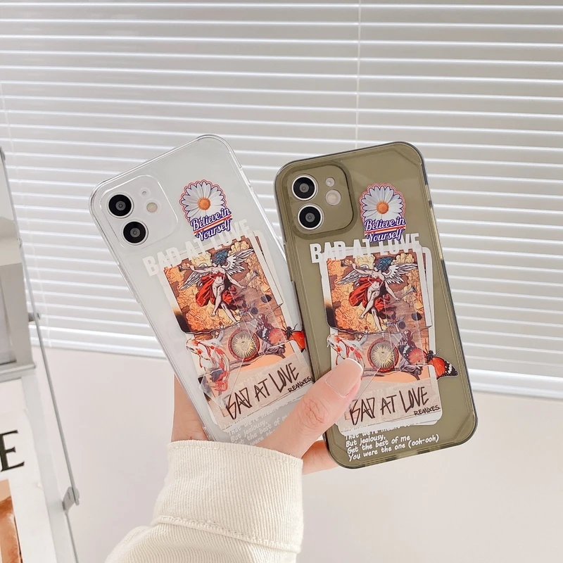 

Vintage Art Daisy Flower illustration Phone Case For iPhone 12 11 Pro Max X Xs Max Xr 7 8 Puls SE2020 Cases Clear Soft TPU Cover