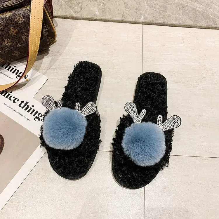 New Home Cute Warm Cotton Slippers Ladies Autumn and Winter Comfortable Slippers Furry Slippers Women Fashion Women's Shoes