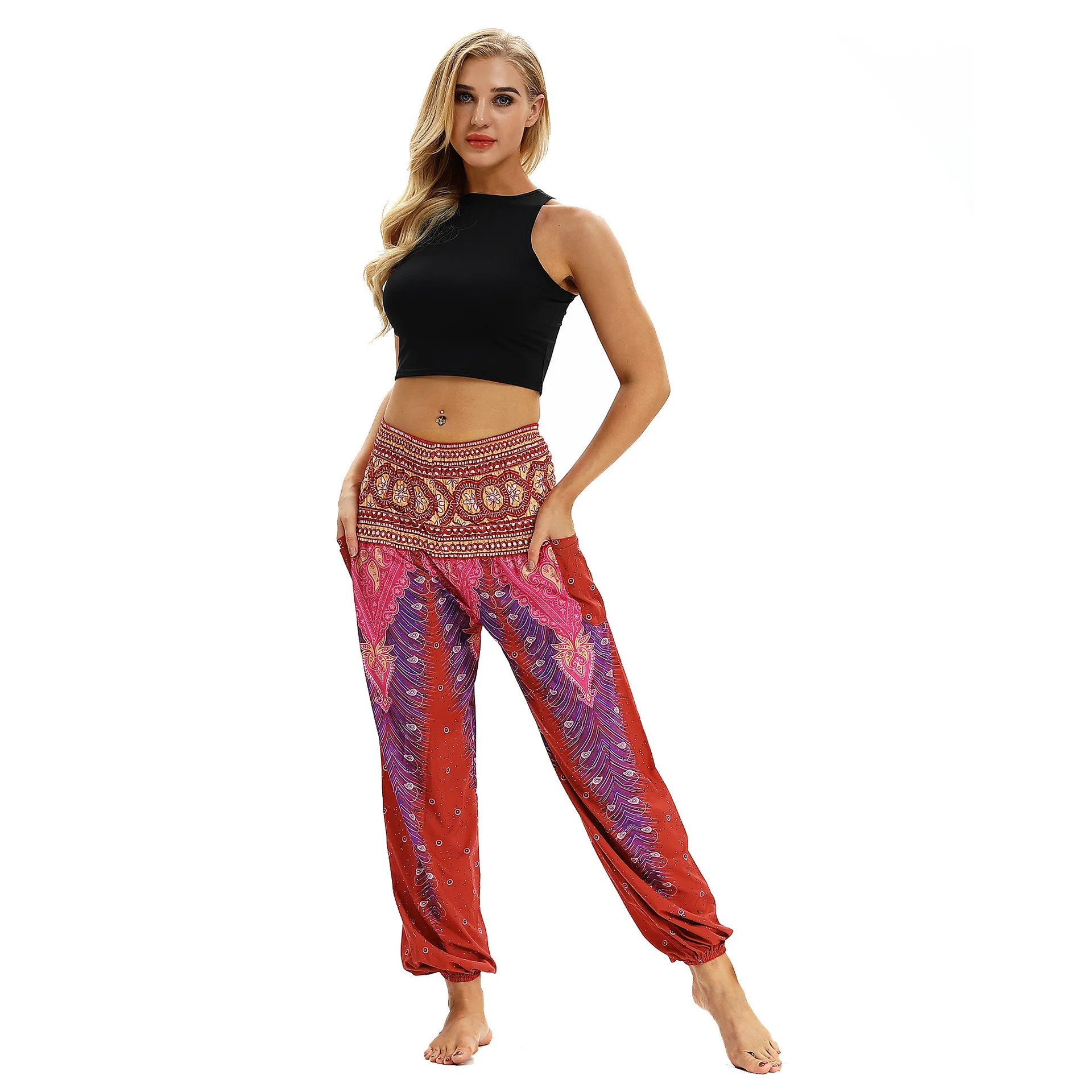 

New Boho Style Leggings Sport Women Fitness Yoga Pants Elastic Waist Women's Casual Print Stretchy Wide Leg Lounge Long Pants