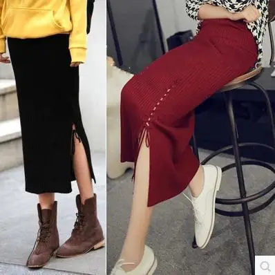 Women's skirt 2019 new wool knit bag hip side slit autumn and winter models | Женская одежда