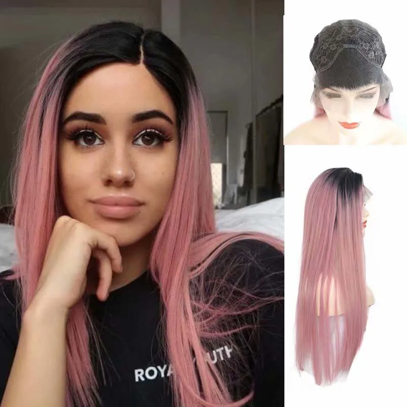 Парик AIMEYA с темными корнями Омбре пепельный Розовый Длинный натуральный прямой