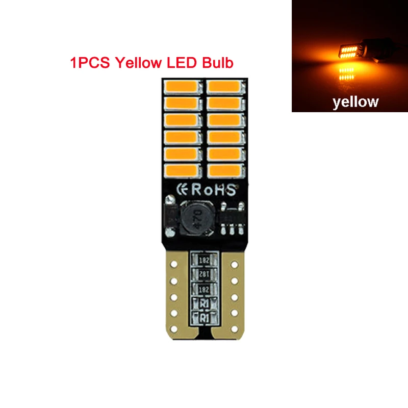 Yellow 1 шт. Автомобильный светодиодный лампы T10 W5W светодиодный световой сигнал с can-bus 5W5 12V 6000K Автомобильный Клин сбоку укрыты внутренной сводной Настольная лампа с обманкой 24SMD - Испускаемый цвет: Yellow