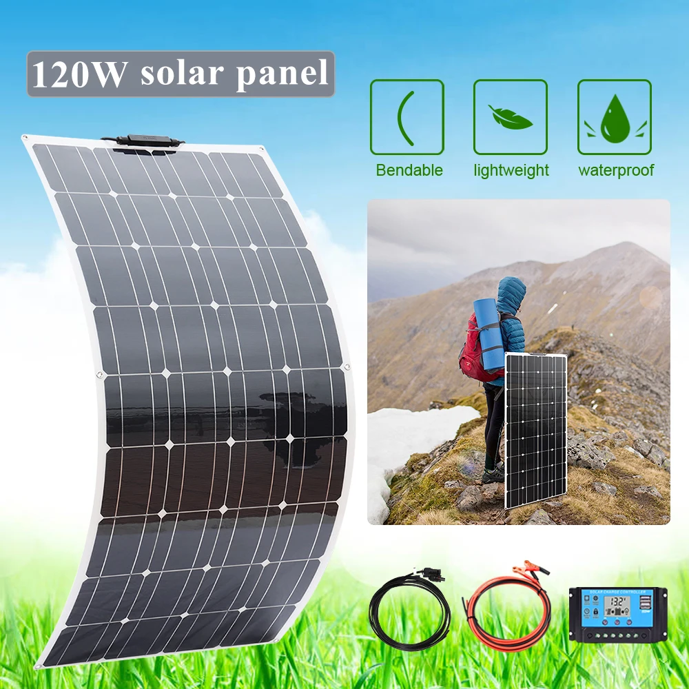 

18v 120w Solar Panel Kit 12V Module Monocrystalline Silicon Cells PET Flexible Panels System 240W 360W 480W Paneles Solares