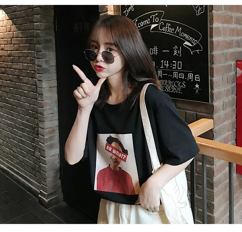 

2020 Summer T shirt Women Beauty side face print T-shirt Retro Harajuku T-shirt female fashion white tops T Shirt clothing