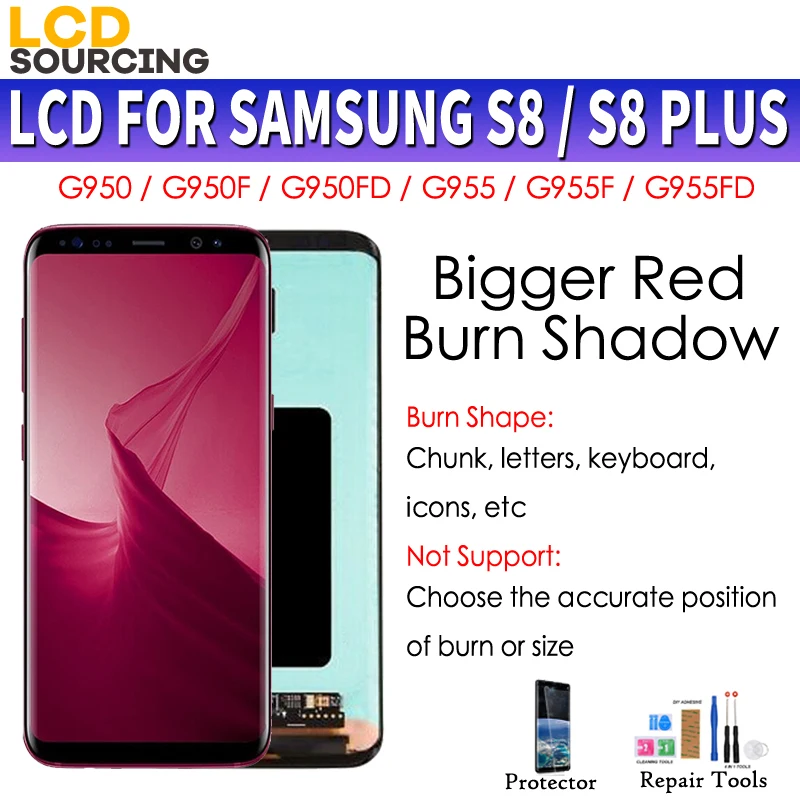 AMOLED BIGGER BIG RED BURN SHADOW For Samsung S8 G950 LCD Display Touch Screen Digitizer Assembly PLUS G955 G955F Replace | Мобильные