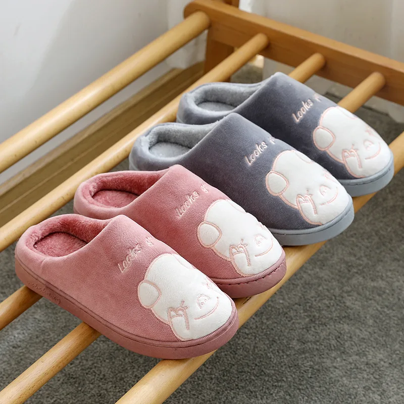 Симпатичные Зимние Хлопковые женские тапочки для пары теплые зимние плоские