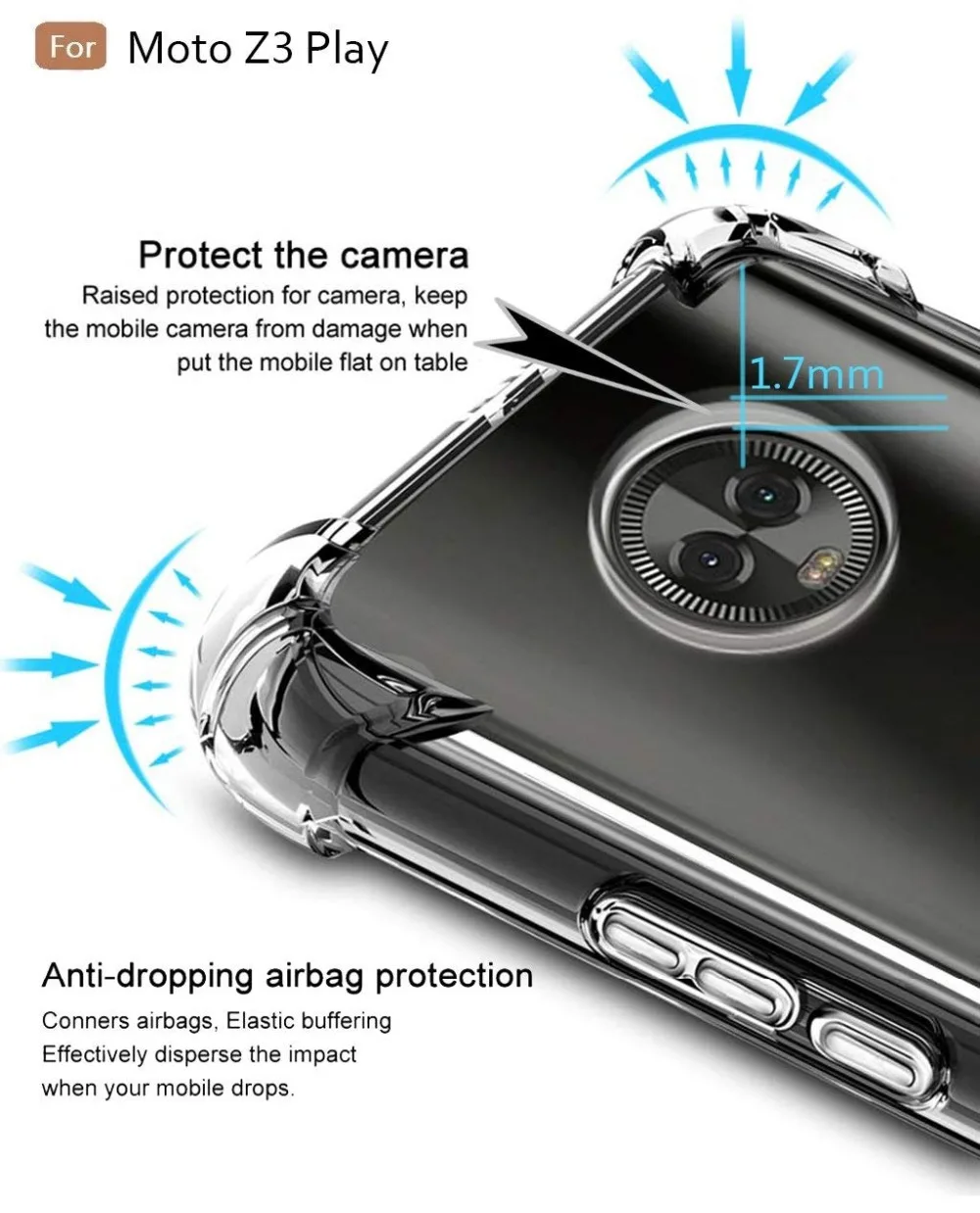 For Moto Z2 Z3 Z4 Play Case Shockproof Armor Clear Soft TPU Back Cover for Motorola G10 G30 G51 G41 G31 G6 Plus G8 G9 E7i Power