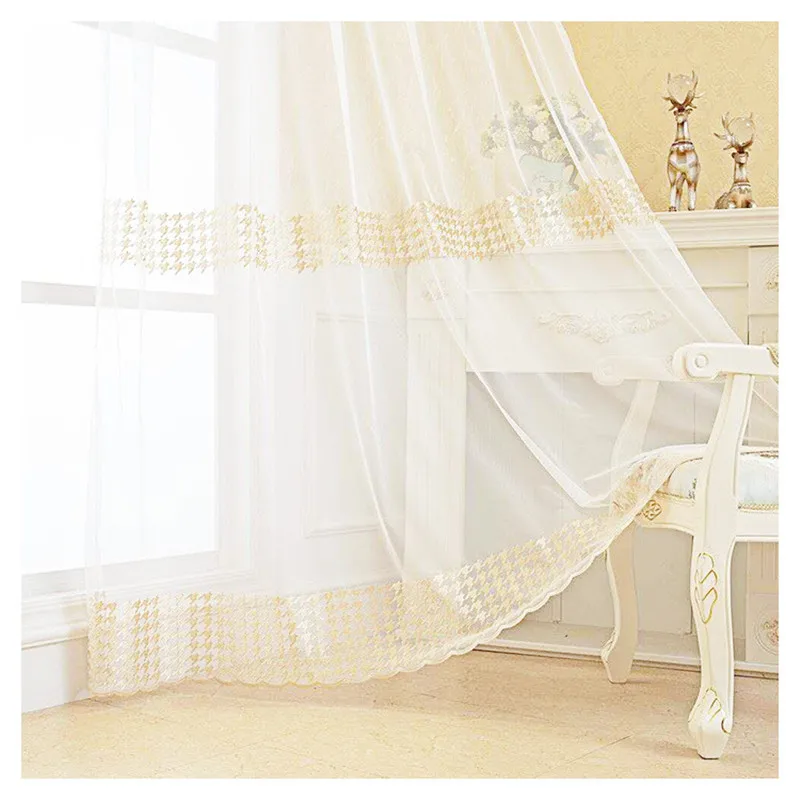 Современные белые тюлевые занавески с вышивкой гусиные лапки прозрачные