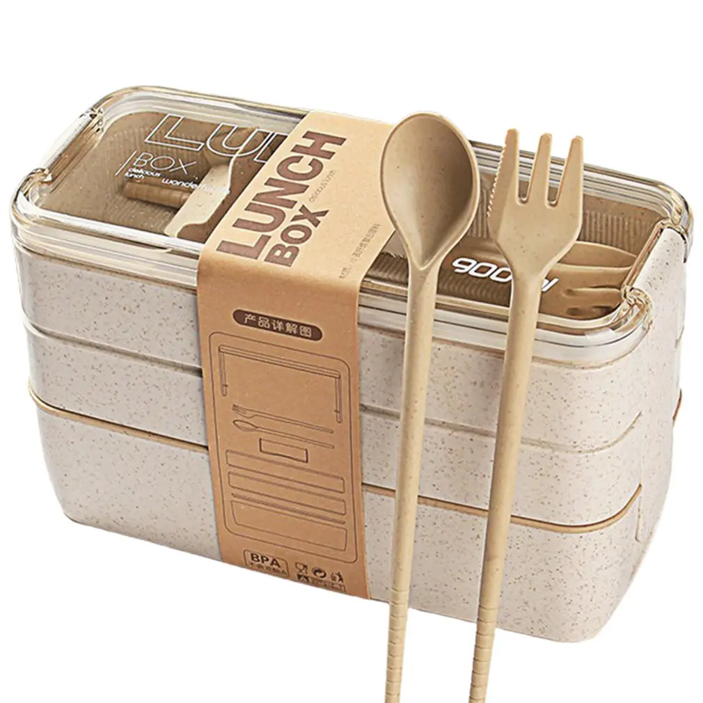 

Portable Wheat Straw Environmental Protection Lunch Box Office Crisper Solid Color Microwave Heated Lunch Box