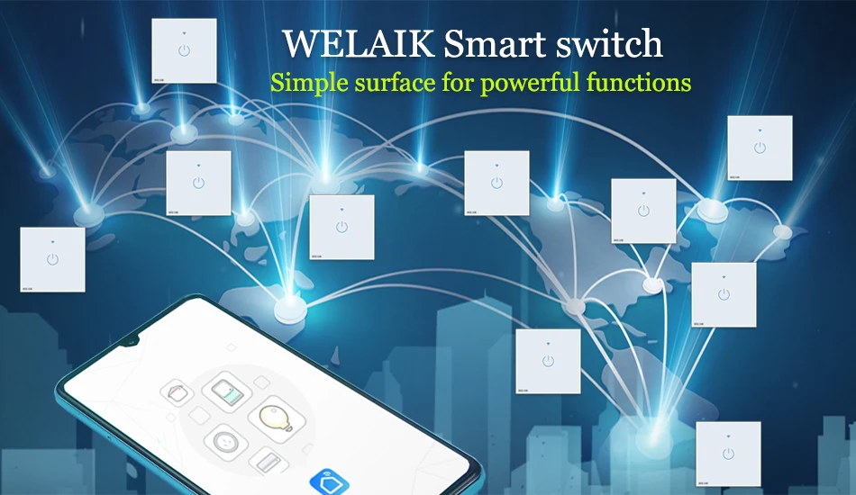 WELAIK UK wifi-сенсорный выключатель-Хрустальное стекло-панель настенный-Интеллектуальный переключатель-светильник Smart-Switch 2g-1way B1921CW& wifi