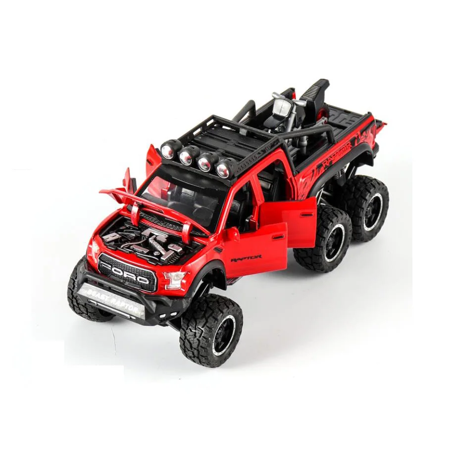 Hot 1:28 scale wheels Ford F150 Raptor metal model with light and sound Pickup truck diecast car pull back alloy toy collection - Цвет: Красный