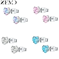 zemo 3 8mm heart mixed color cubic zircon stud earring for women female crystal ear stud helix cartilage piercing party jewelry