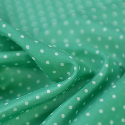 Смешанная шелково хлопковая ткань мини в белый горошек с зеленым низом SCT454|Ткань|