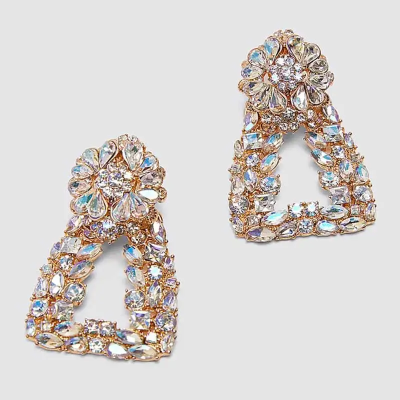 Girlgo Винтаж Кристалл Bling квадратный ZA Висячие серьги для женщин Мода позолоченный металл серьги-подвески, ювелирные изделия оптом