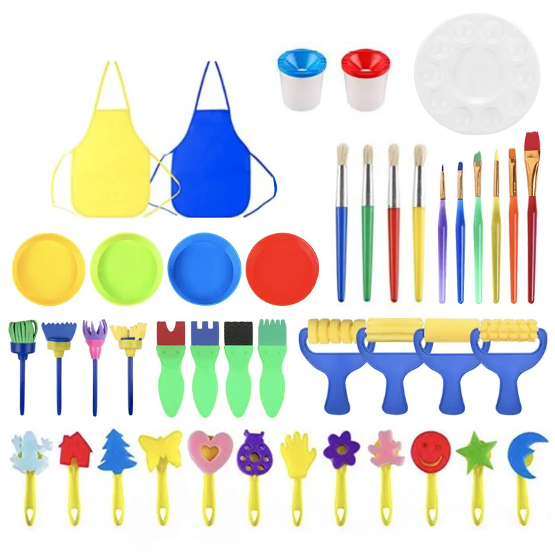 

43pcs Children Painting Sponge Brush Early Education Graffiti Painting Material Tools Waterproof Clothes Watercolor Palette Toys