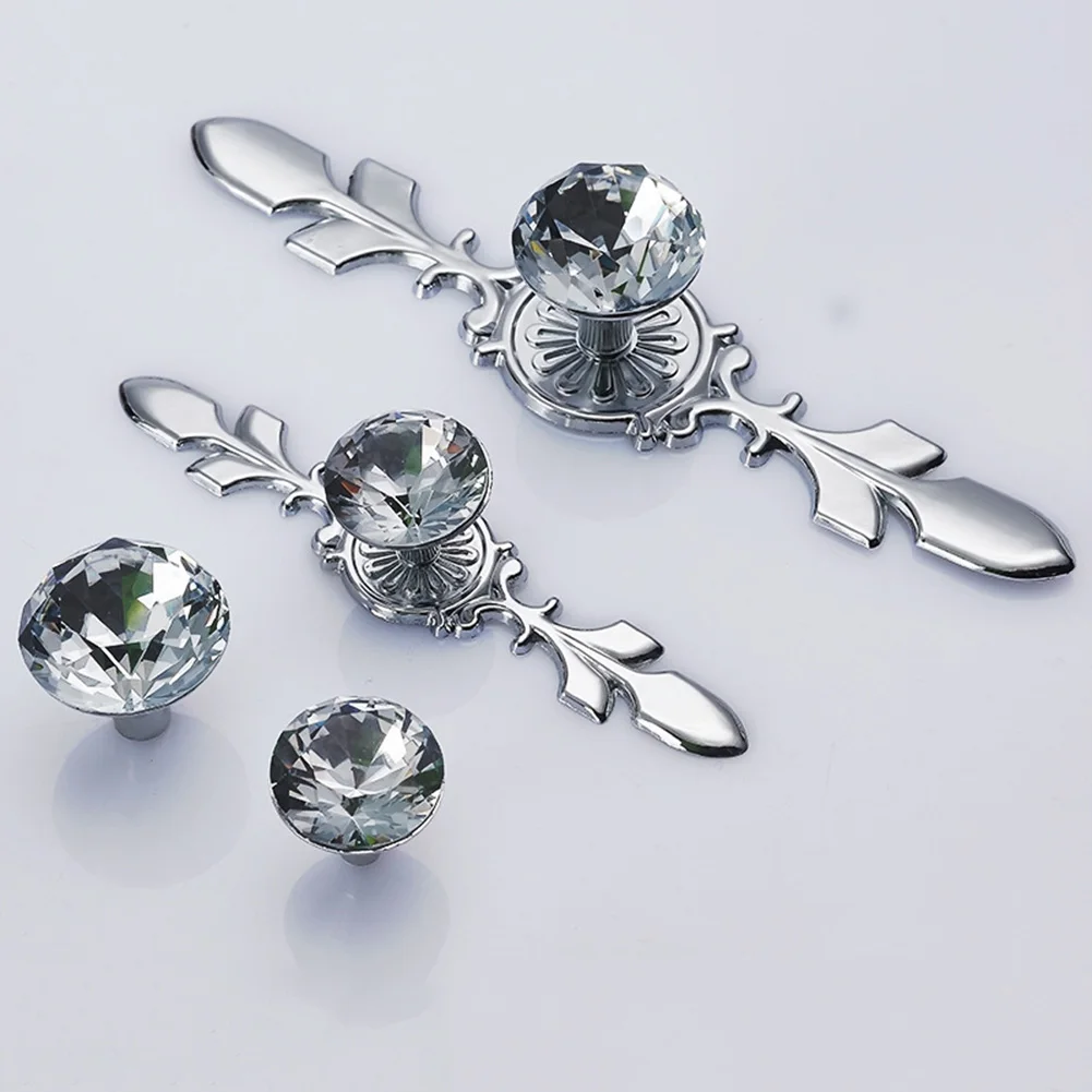 Серебристые ручки из хрустального стекла роскошные декоры для ящика двери шкафа