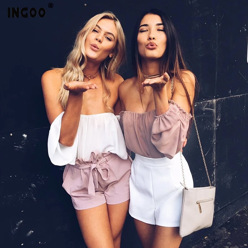 INGOO сексуальная женская рубашка без бретелек элегантная открытая спина рукав