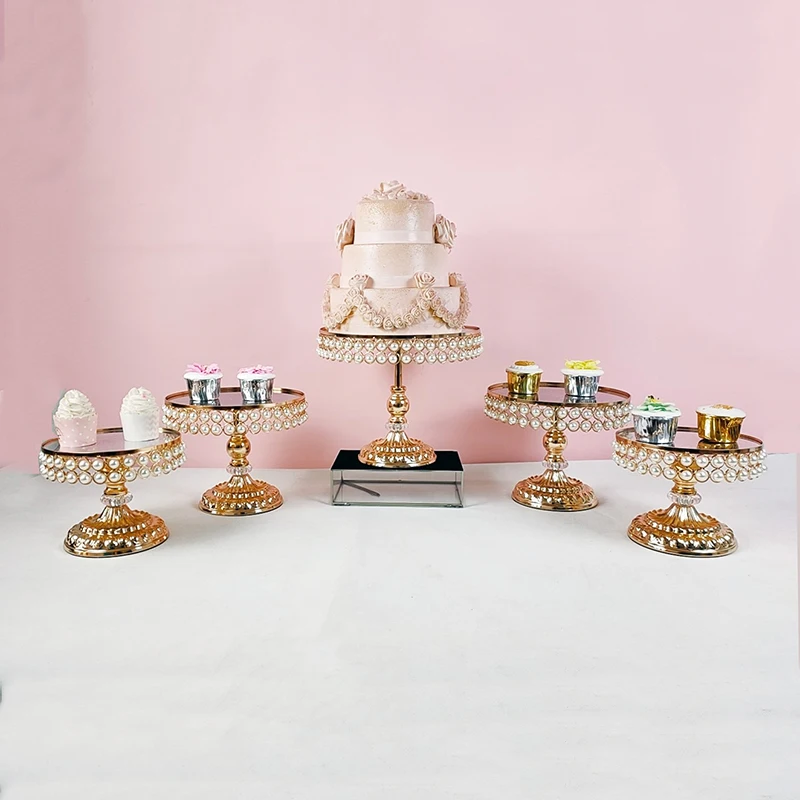 

1pcs Pearl Cake Stand Wedding Table Gold Color Plating Mirror
