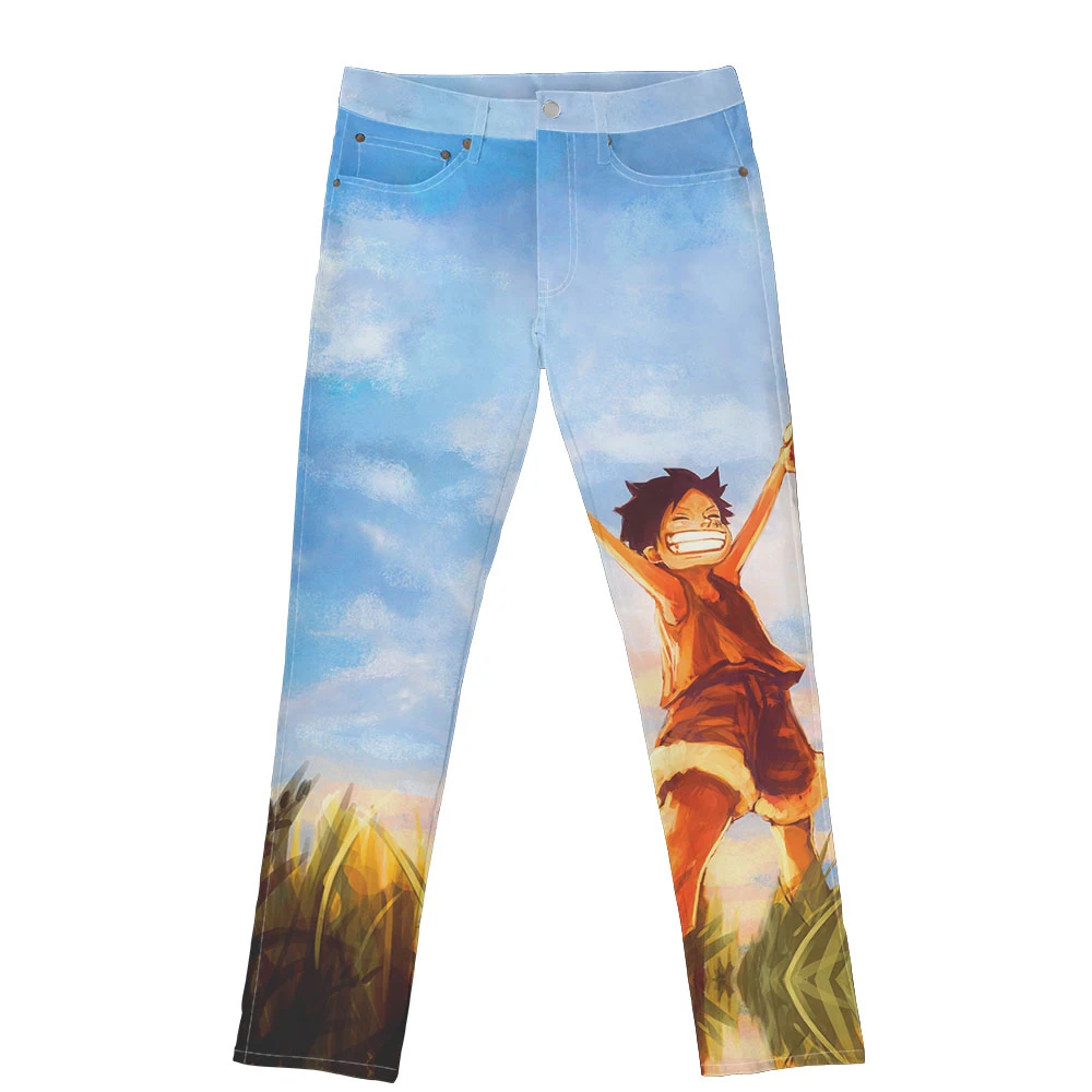 Новая модель Одна деталь джинсы с рисунком из аниме 3D Премиум Луффи унисекс |