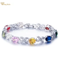wong rain bohemian 925 sterling silver created moissanite morganite ruby gemstone bangle charm bracelets fine jewelry wholesale