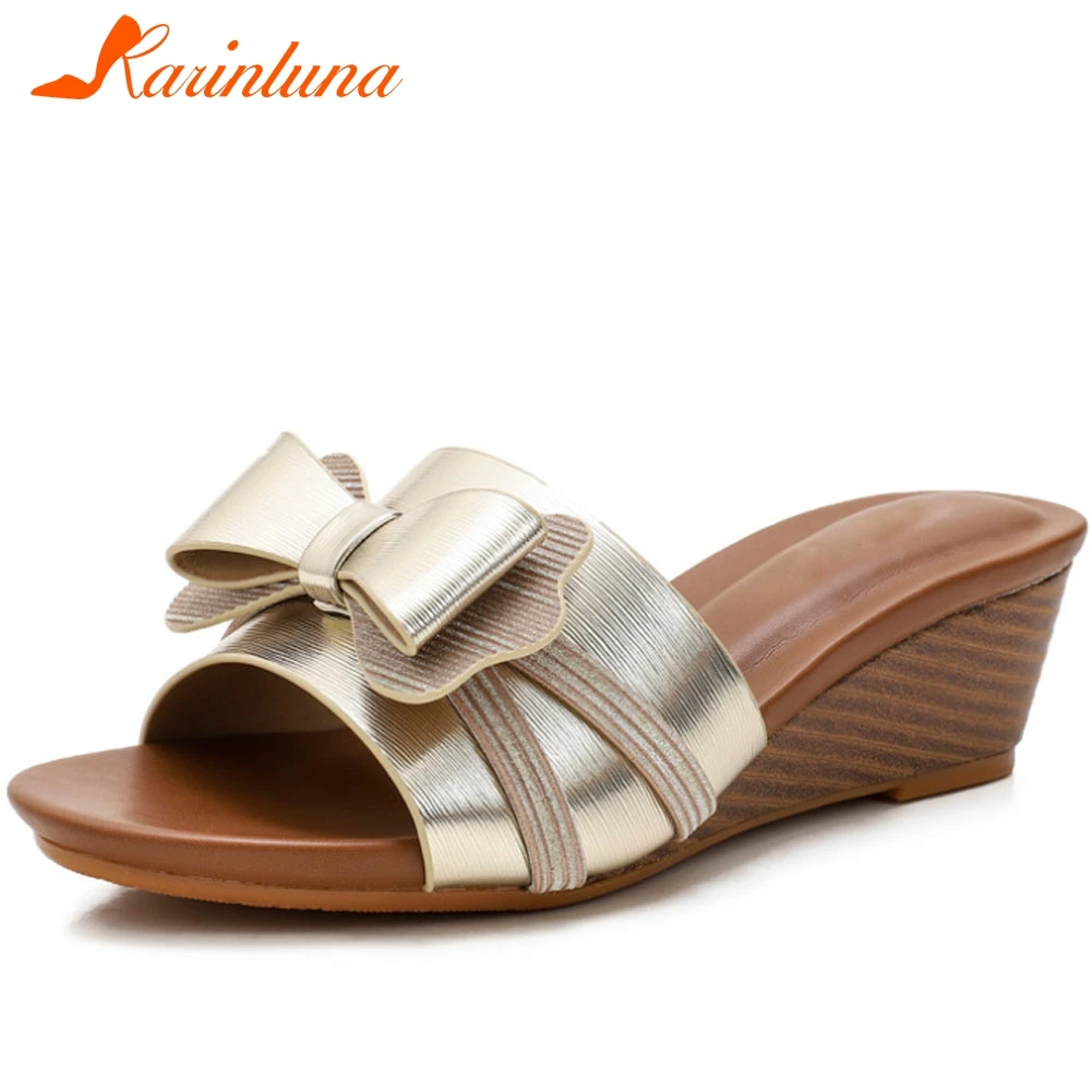 Женские повседневные шлепанцы KARINLUNA уличные тапочки на танкетке и среднем