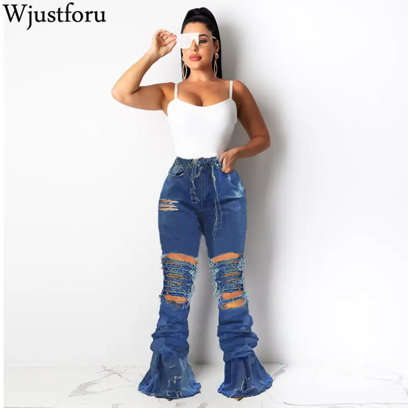 Wjustforu расклешенные женские джинсы с дырками сзади в стиле пэчворк обтягивающие