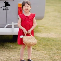 summer new arrival childrens clothing kids casual dress doll lapel double breasted female baby dress kids dresses for girls