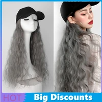 4 colors fashion hat wig 2 in 1 women party wave long curly wig synthetic baseball cap wig
