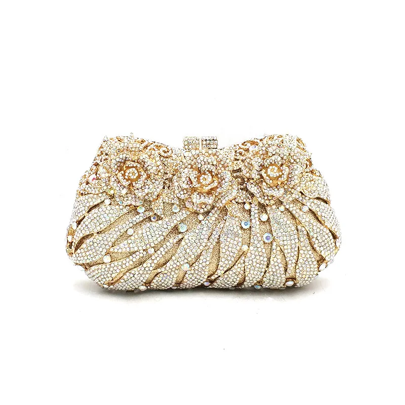 Color 9 AB Luxury Bridal party purse women evening party handbag fashion diamonds wedding crystal clutches rose flower crystal purses - Цвет: Color 9 AB