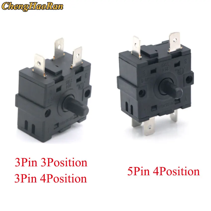 

ChengHaoRan Electric Room Heater 3 Position 4Position 3 Pin 5Pin Rotary Switch Selector AC 250V 16A RT222 RT233-1-B RT233-4