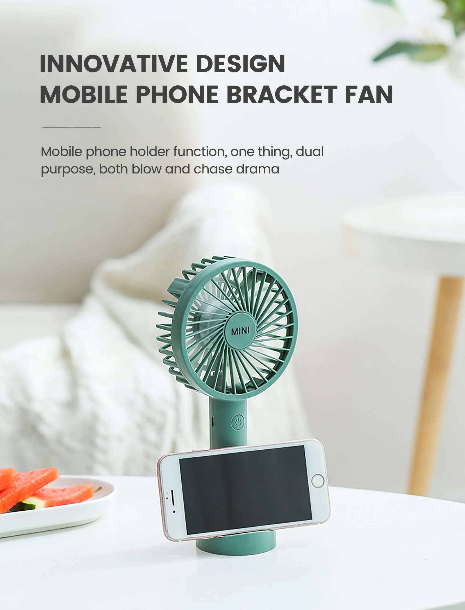 Портативный мини вентилятор с держателем для телефона 3 скорости - Цена: 131,34 - 408,87 руб.