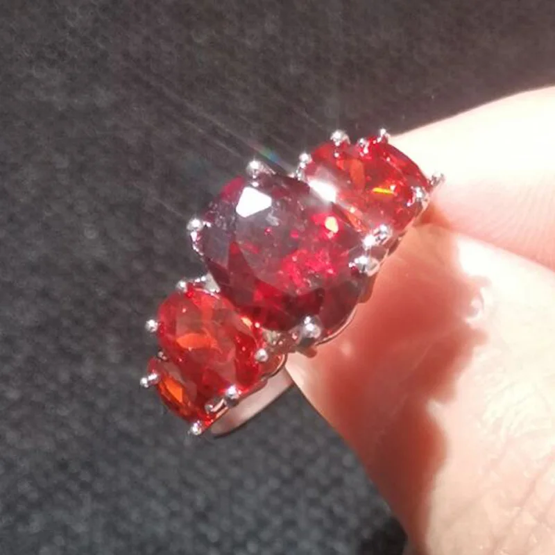 Garnet Red Lingmei Коктейль мм 8*10 мм Новая Леди Розовый CZ Серебряное кольцо Размер 6 7 8 9 10 11 12 13 обручение Свадебные украшения - Цвет основного камня: Garnet Red
