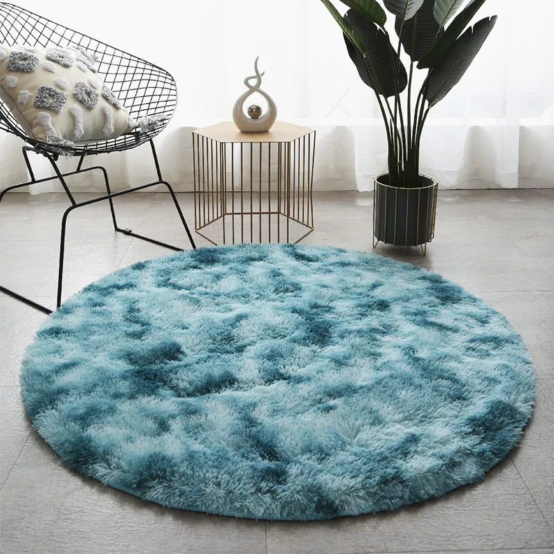 round living room carpet large chair mats tie dye dark blue shaggy long hair bedroom rug children play tent mat floor area rug free global shipping