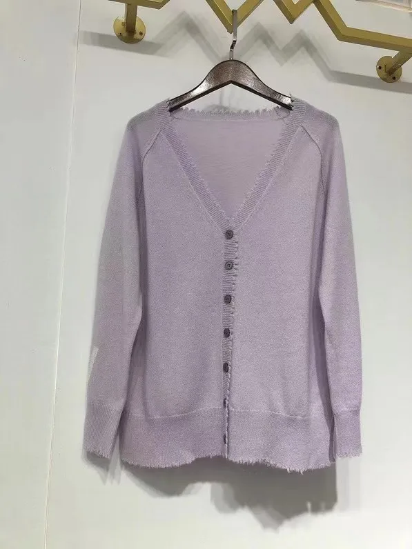 Женский трикотажный кардиган с V-образным вырезом однобортный жаккардовый