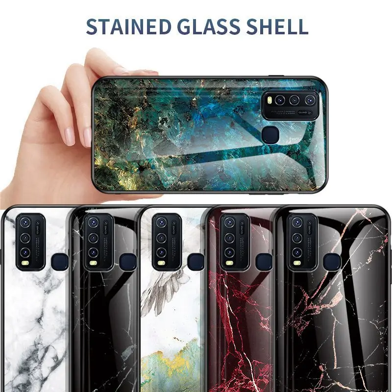 Роскошный чехол с мраморным стеклом для vivo Y50 Y97 Y95 Y93 Y91 Жесткий Чехол Y85 Y83 Y81 Y79 Y75 Y71