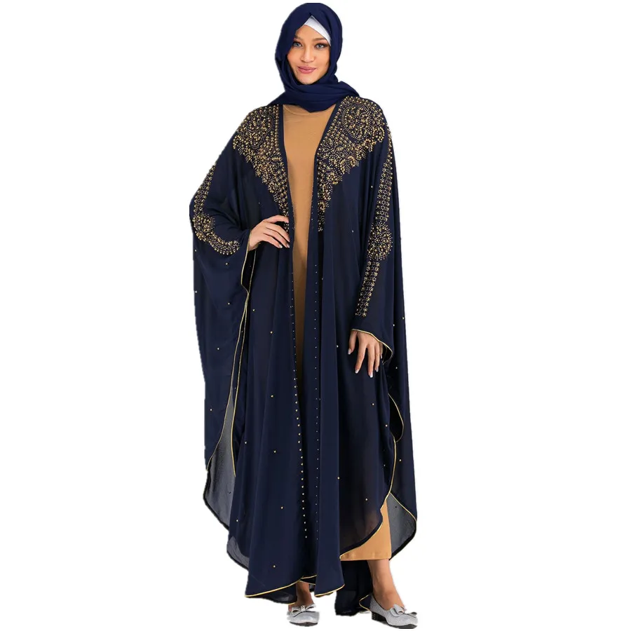 Открытая накидка abayas, Золотые бусы дышащая мусульманская абайя, женское длинное Молитвенное кимоно с капюшоном, исламский кардиган, платья ...