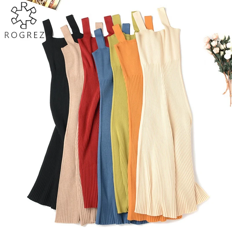 ROGREZ черный красный Повседневный свитер без рукавов платья ремень Бандажное