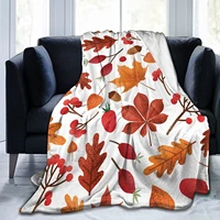 fall decor throw blanket colorful autumn hickory leaf print on soft beige velvet fleece for sofa bed couch chair or dorm