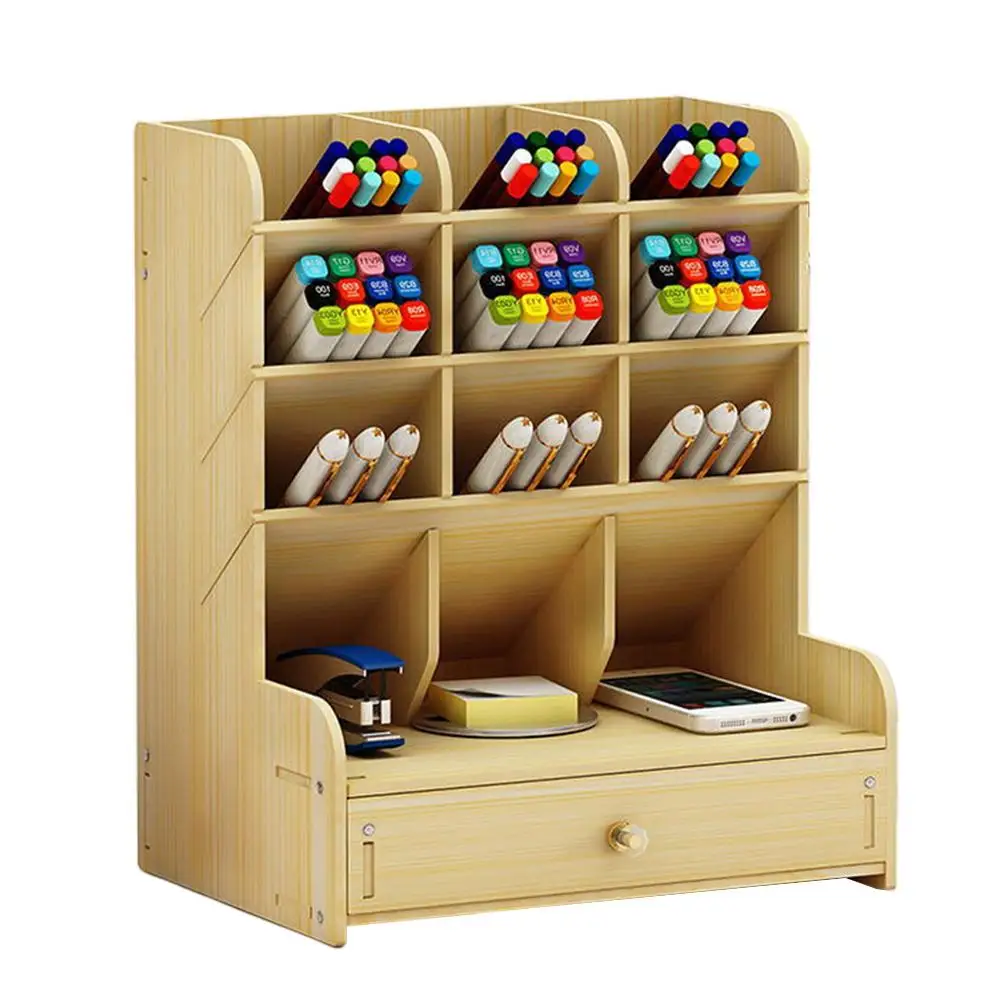 

Wooden Stationary Organizer Desktop Organizer Multi-functional Large Capacity Fashionable Pen Holder For Home Office