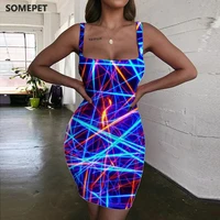 somepet neon lights dress women abstract halter sleeveless psychedelic ladies dresses art bodycon dress womens clothing club
