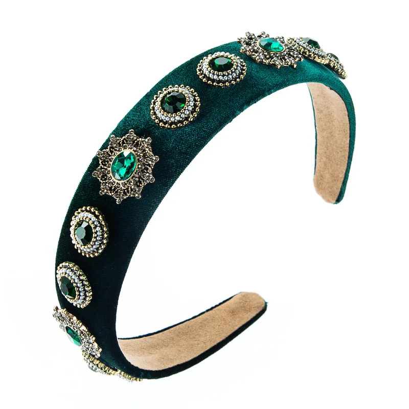 Элегантный обруч для волос с зеленым драгоценным камнем бархатные новые