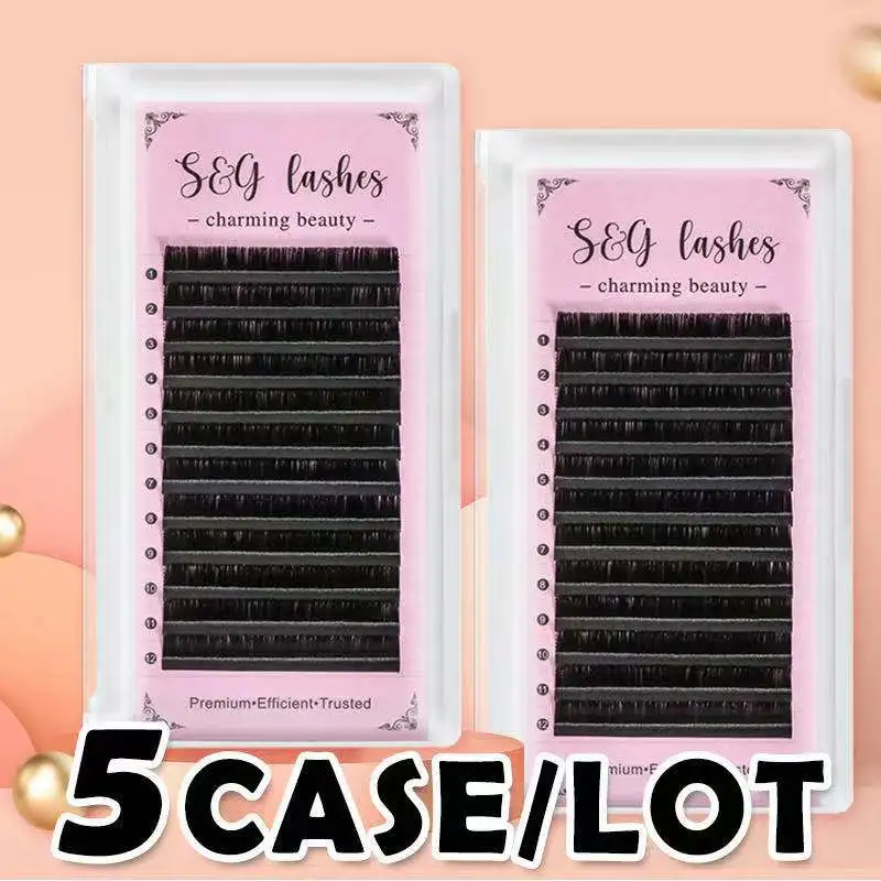 

5 CASE 12 Rows Individual Eyelash Faux Lash Extension Lashes Dark Matte Professionals Thick Soft Natural Easy Fan Mink Eyelashes