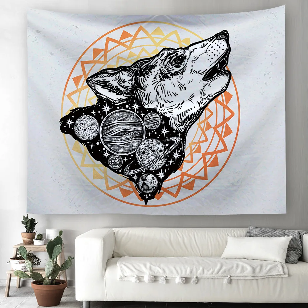МАНДАЛА ГОБЕЛЕН для дома и общежития Декор гобелен настенный пистолет Волк Луна
