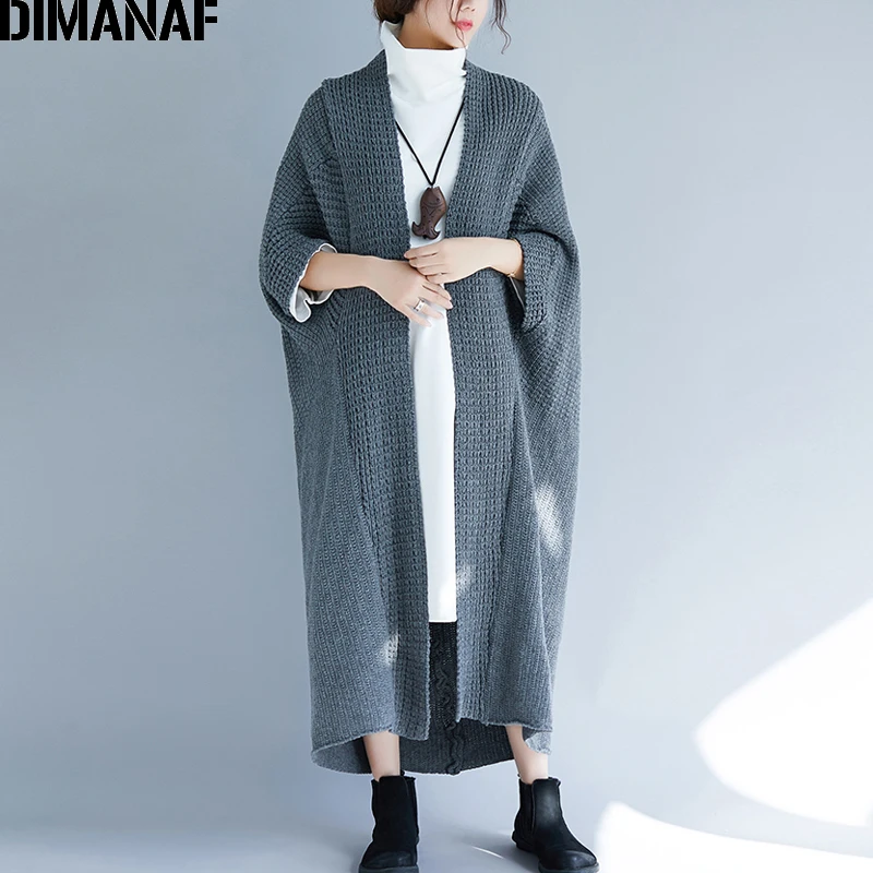 

Женский вязаный кардиган DIMANAF, длинный кардиган в стиле оверсайз с рукавами «летучая мышь», утепленная верхняя одежда на осень-зиму