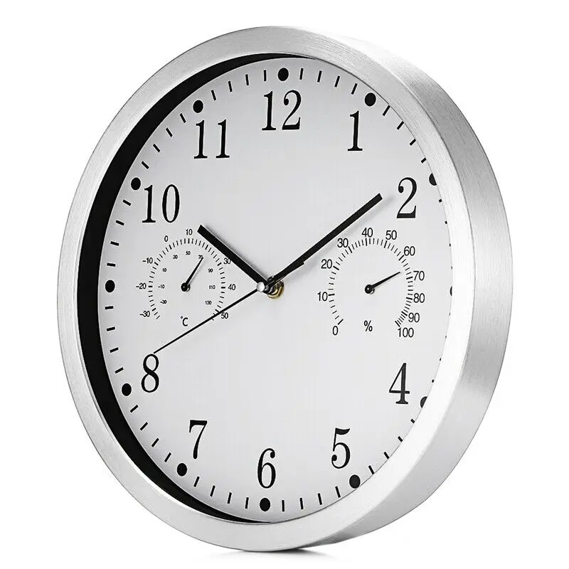Металлические настенные часы бесшумные в современном дизайне с гигрометром для