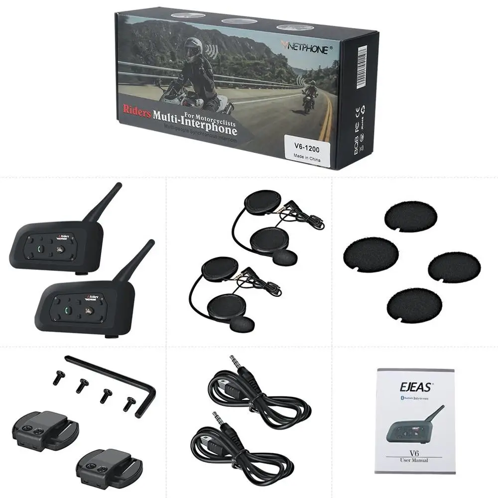 2 шт. дуплексная рация V6Pro для мотоциклетного шлема 1200 м | Автомобили и мотоциклы