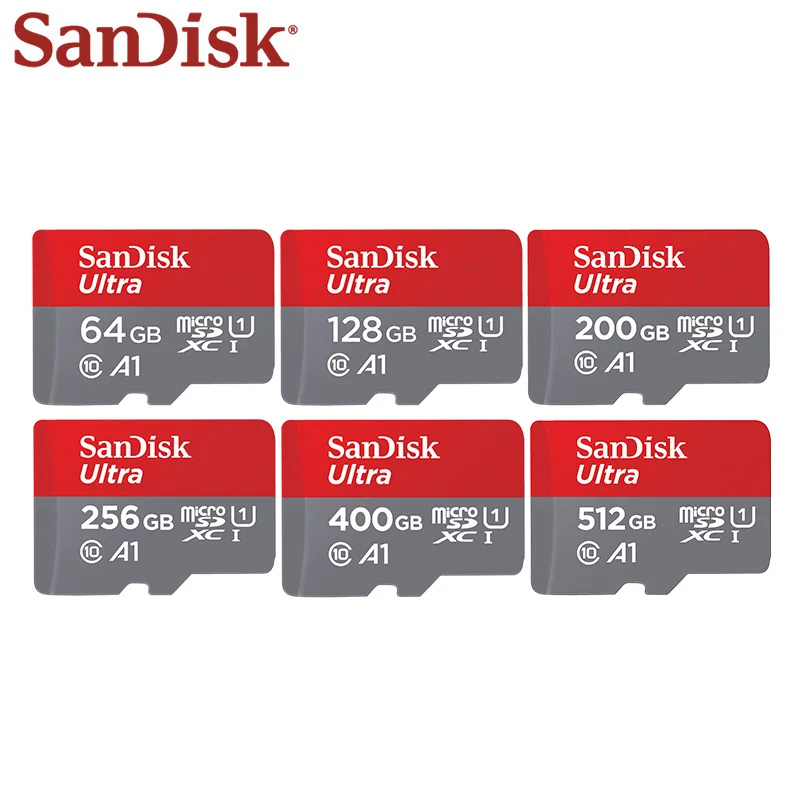 Карта памяти Micro SD SanDisk карта 400 Гб 200 ГБ 256 64 SDHC 32 16 UI до 128 МБ/с. C10 A1 реальная емкость |